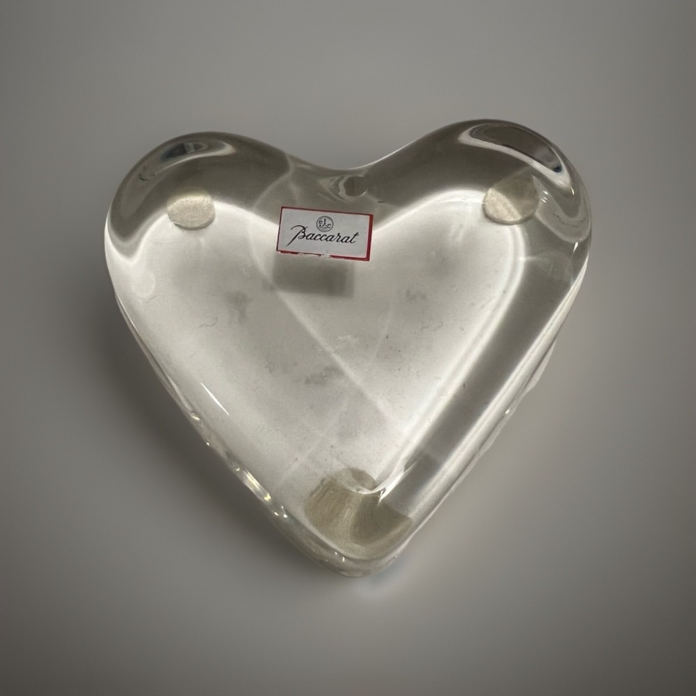 Authentic Baccarat Crystal Puffed Heart Paperweight - Signed & Stamped - Clear